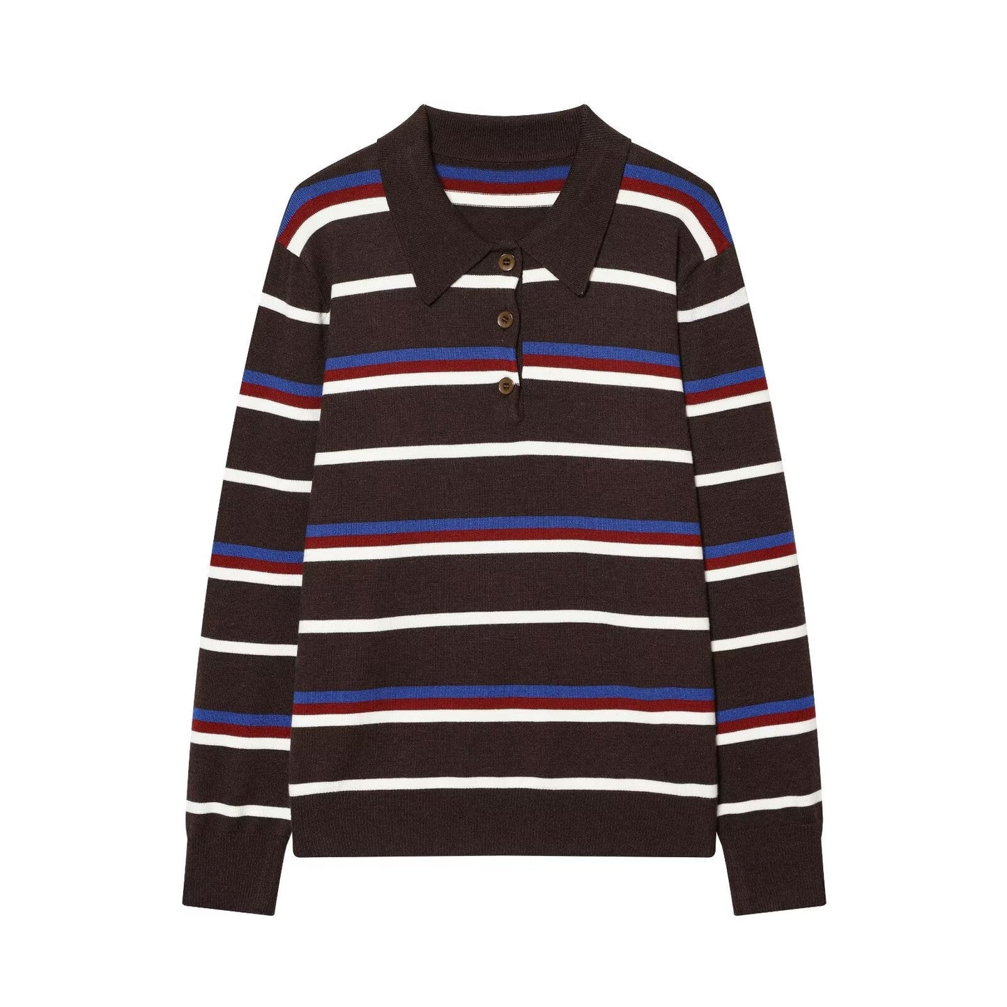 Women's casual striped knitted polo shirt