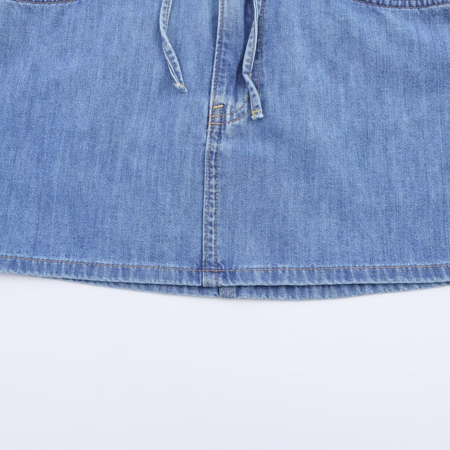 Women's' New Fashion bow decoration slim elastic waist denim mini skirt