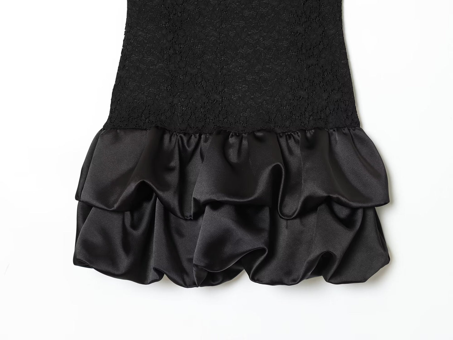 Women's new fluffy hem sleeveless patchwork lace mini dress