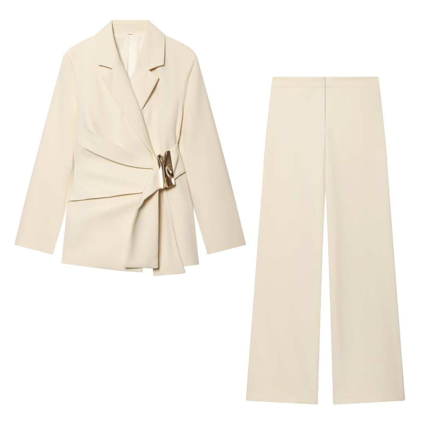suit Women's 2 pieces Metal buckle decoration Blazer Coat +Pants