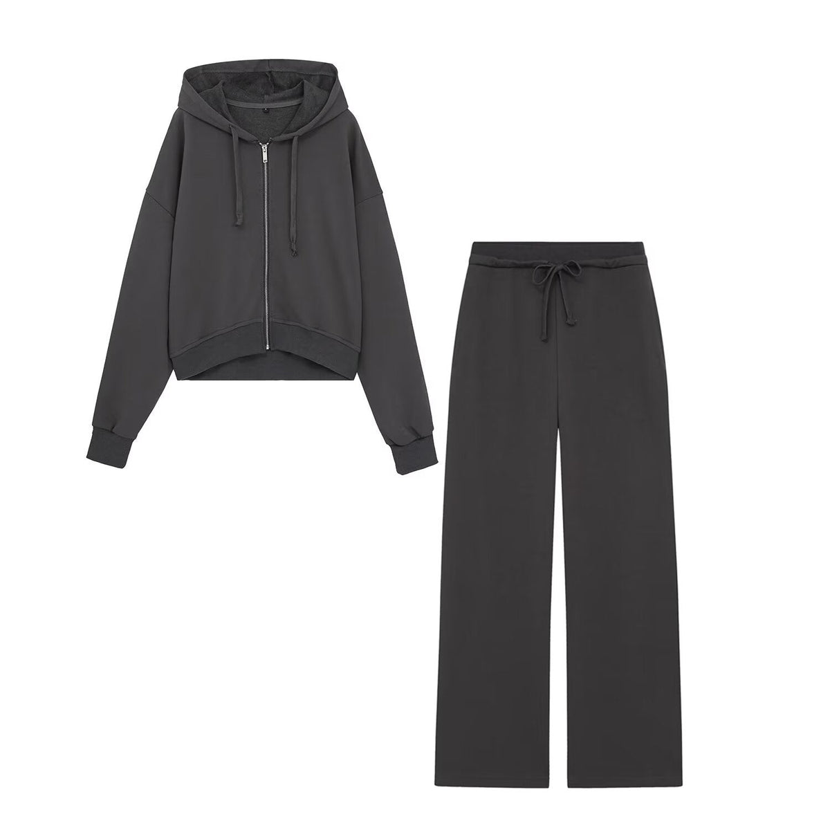 suit Women's 2 pieces Short lace up hooded sweatshirt+Pants