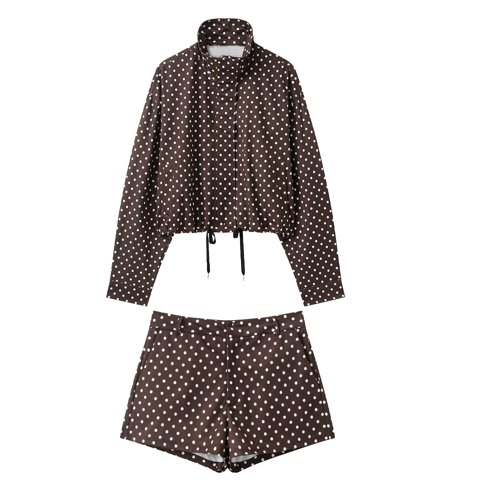 suit Women's 2 pieces polka dot chiffon Coat+shorts