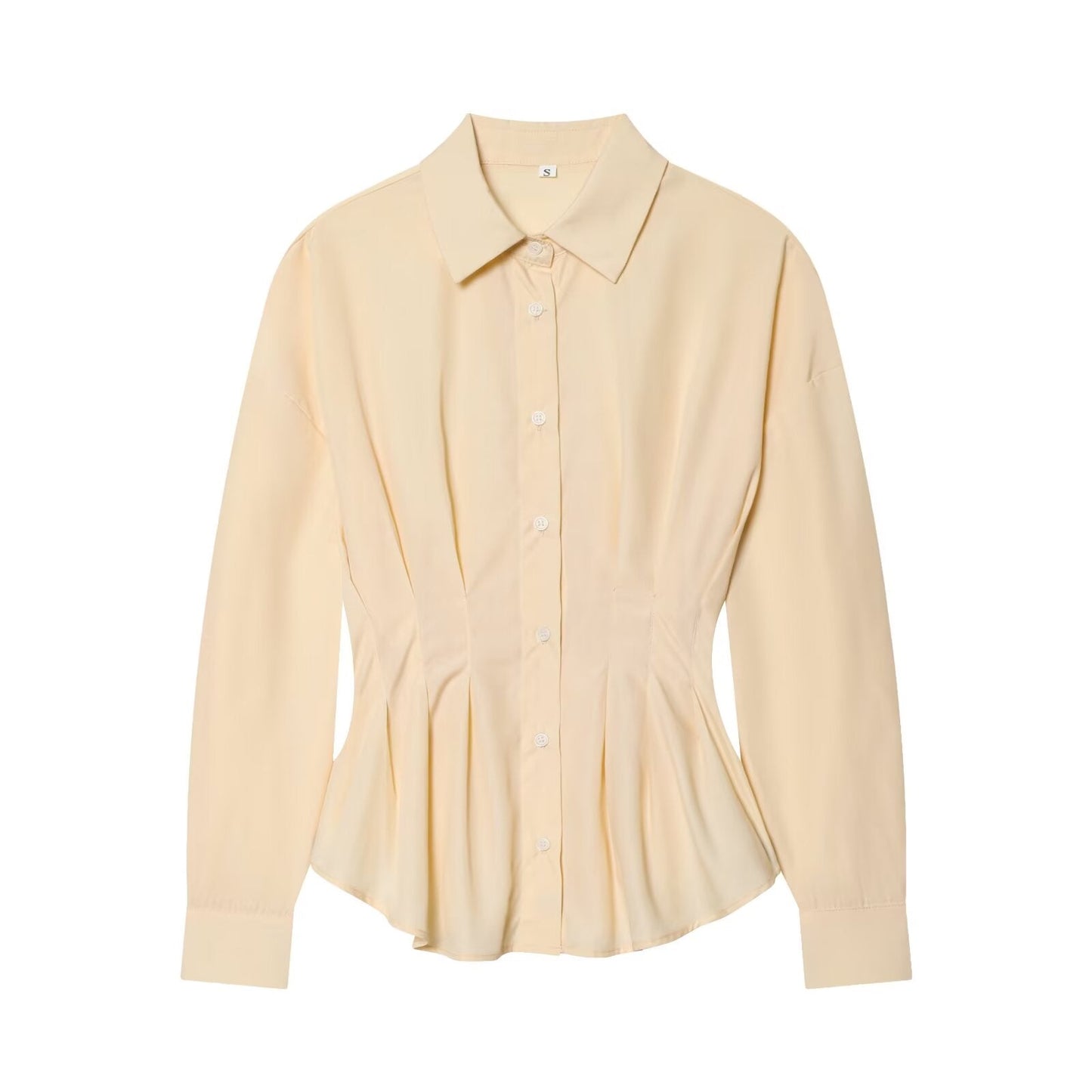 Women's pleated design slim lapel shirt