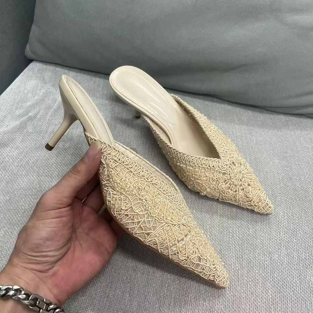 Women's new fashion beaded pointed stiletto heels