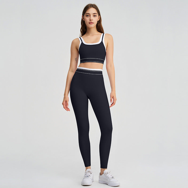 Women's new contrast hip pants running sports bra yoga suit