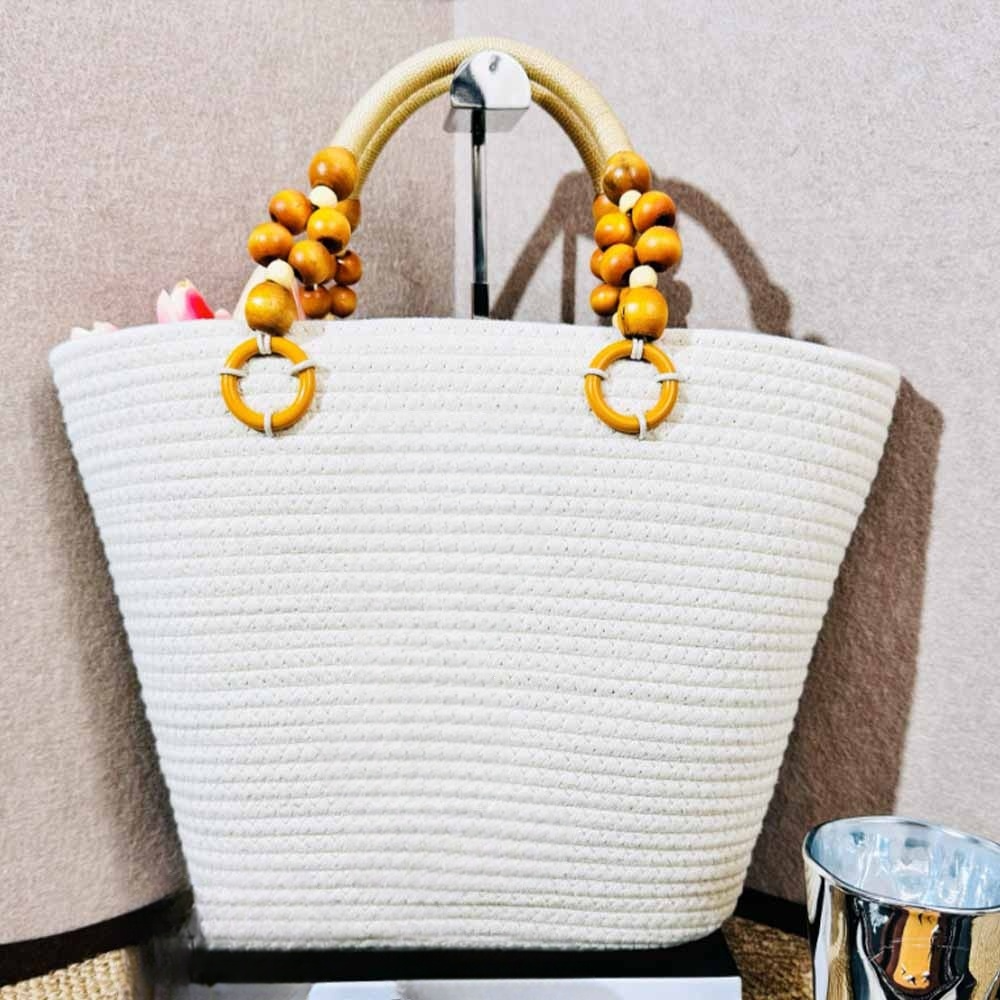 Women's new woven new large-capacity holiday beach bag with zipper