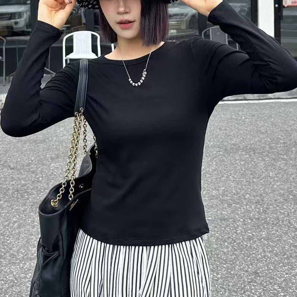 Women's new slim round neck comfortable sports bottoming shirt