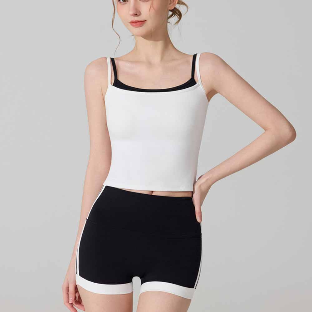 Women's new gathered contrast fitness vest slim running yoga pants