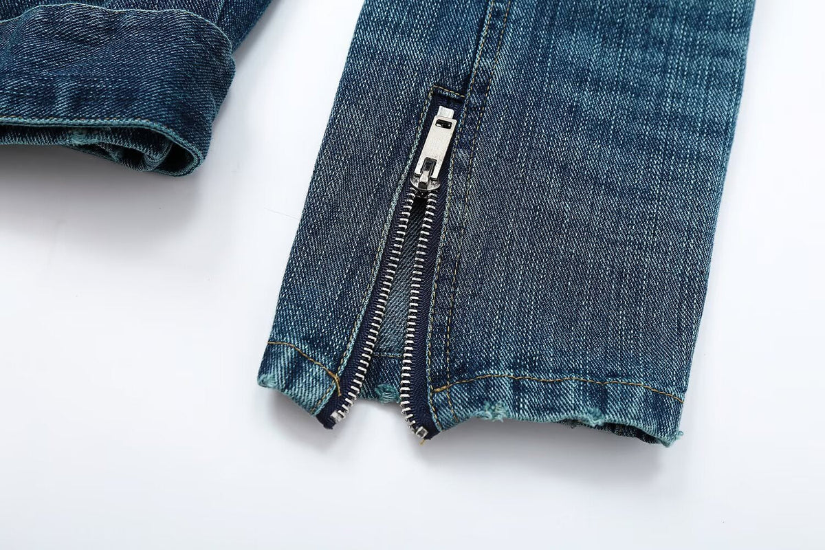 Women's belt decoration denim motorcycle style jacket Coat