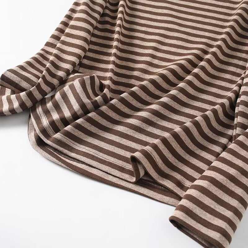 Women's casual striped boat neck long sleeved T-shirt