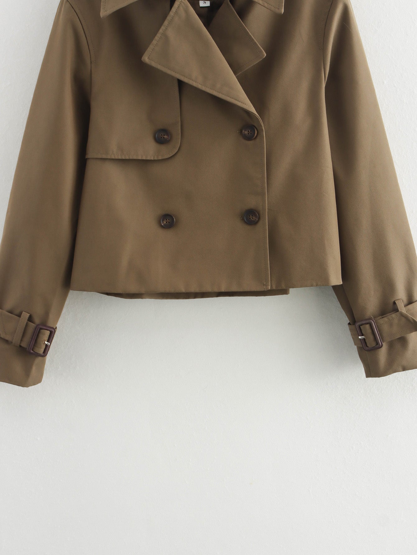 Women's New Fashion Short Double breasted Lapel Windbreaker Coat