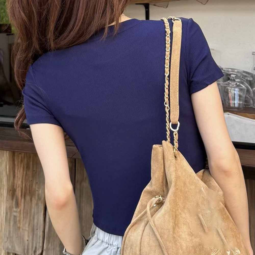 Women's New Threaded Round Neck Yoga Pilates Slim T-shirt
