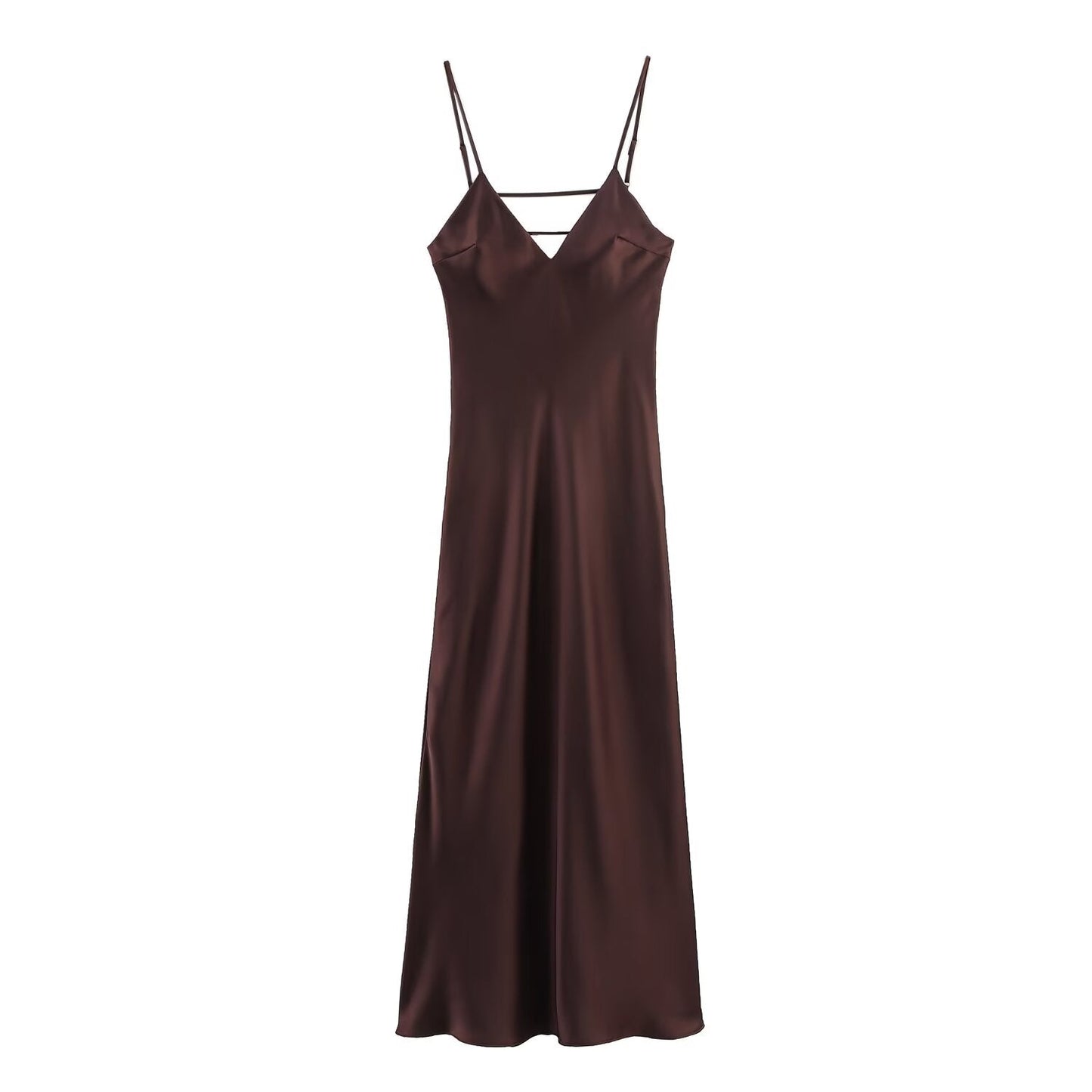 Women's summer chic Fashion multi colored satin texture suspender MIDI dress