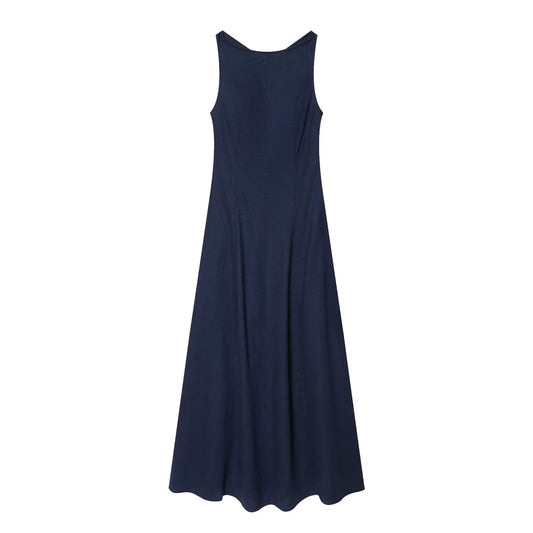 Women's backless linen blended MIDI dress