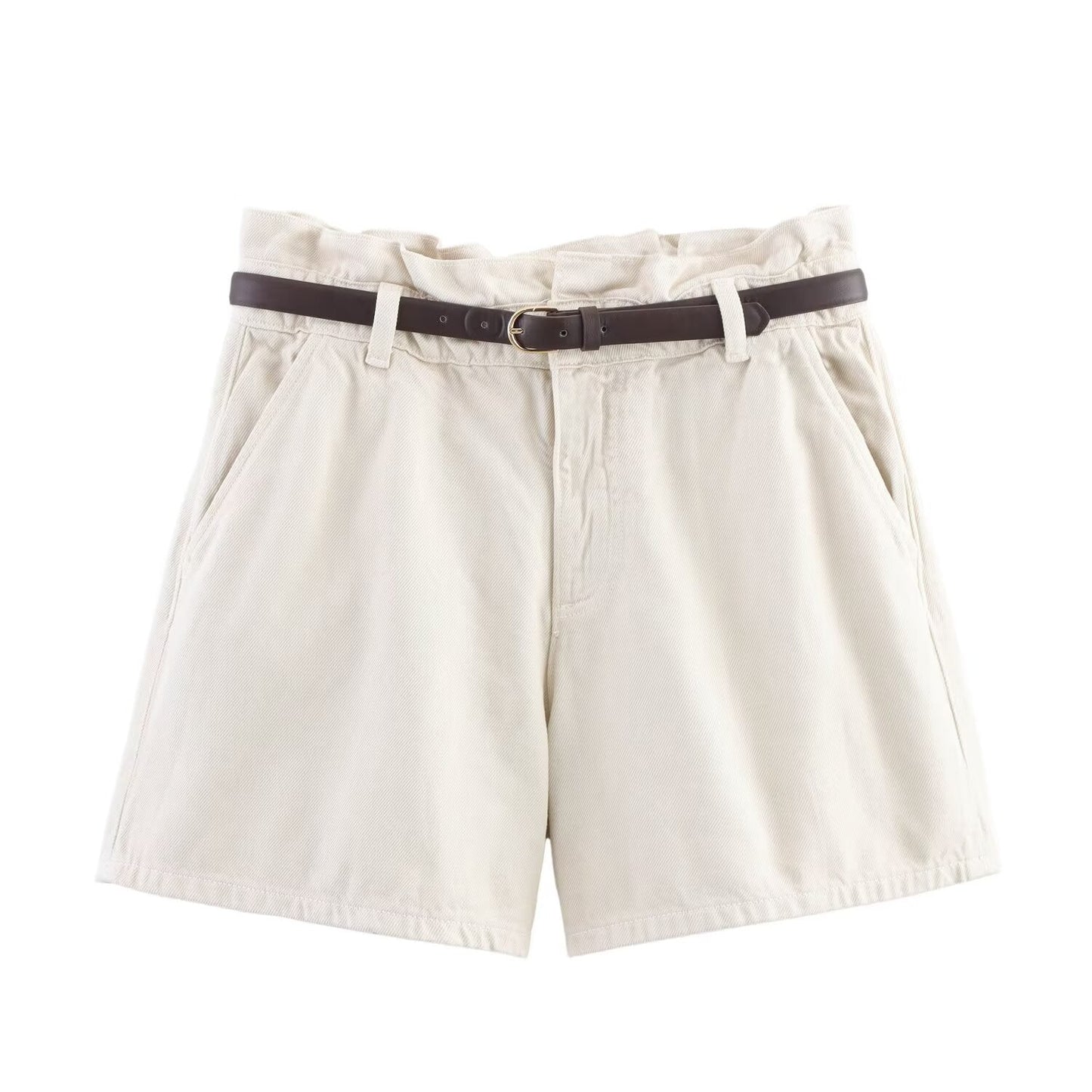 Women's new fashion with Belt paper bag style casual high waisted denim shorts