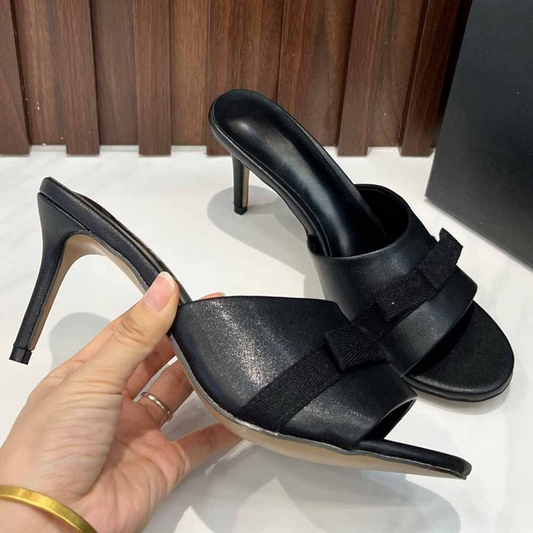 Women's new bow decorative high-heeled slippers have a shoe box