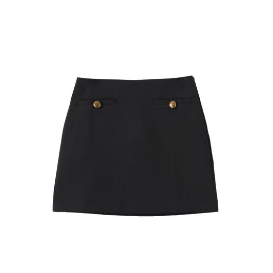 Women's new fashion black slim pleated A-line mini skirt