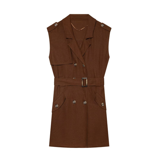 Women's With Belt sleeveless linen blend dress
