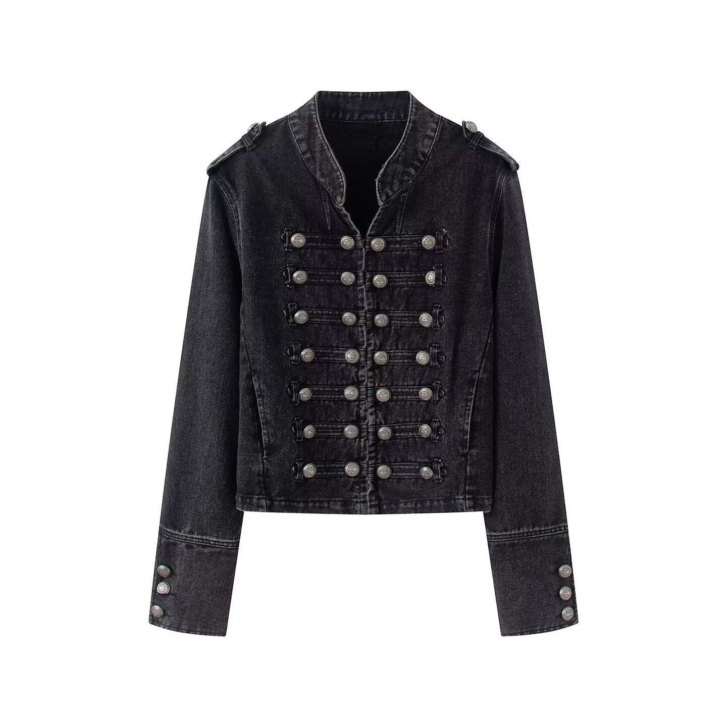 Women's buckle decoration retro denim Coat