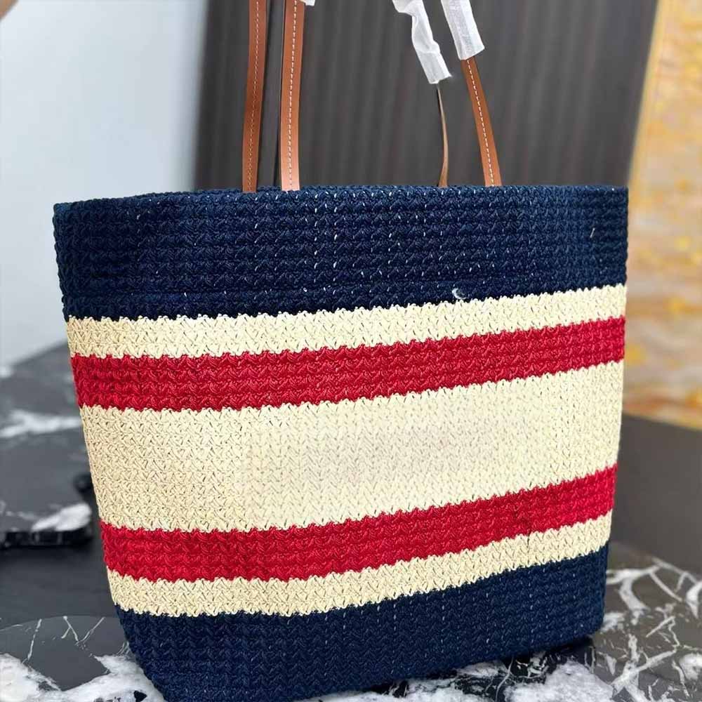 Women's new splicing contrast striped woven straw bag shoulder bag