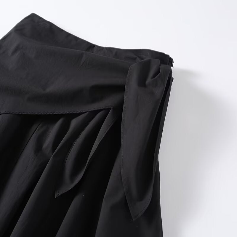 Women's waist Lace up decoration pleated MIDI skirt