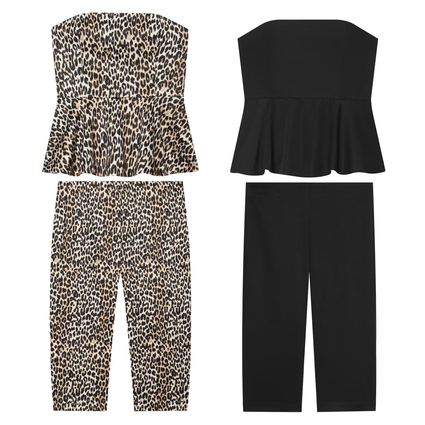 suit Women's 2 pieces printed striped strapless elastic top+Pants