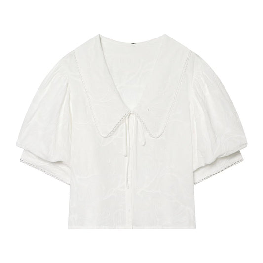 Women's Small Round Lapel Lace up Shirt