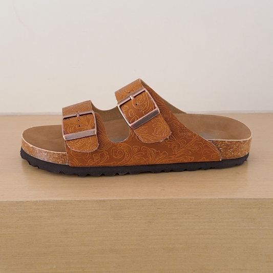 Women's 2026 new casual fashion leather printed open toe slippers
