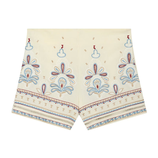 Women's embroidered linen blend shorts