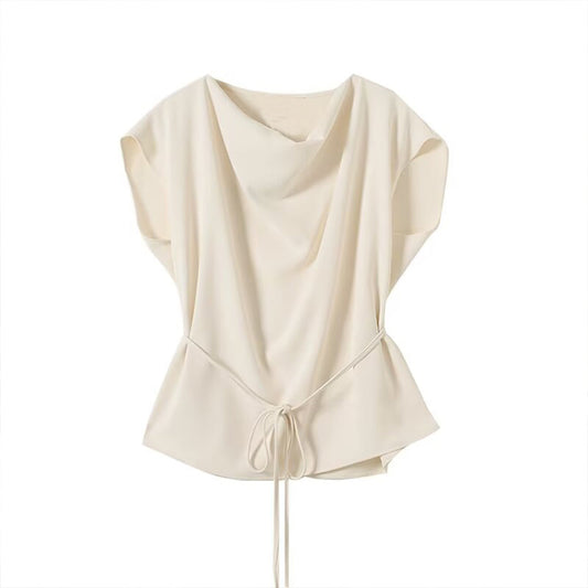 Women's New Fashion With Belt Swinging Collar Raglan Sleeve Shirt