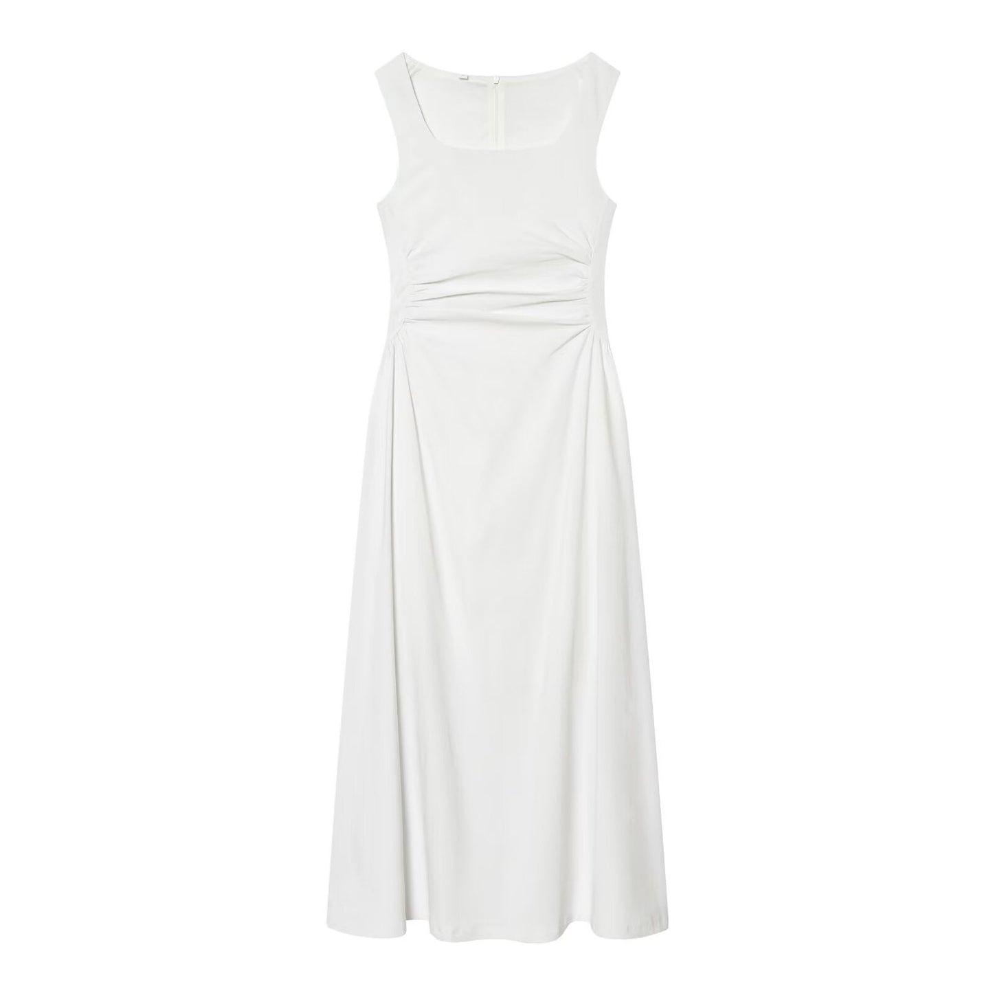 Women's U-neck pleated waist MIDI dress