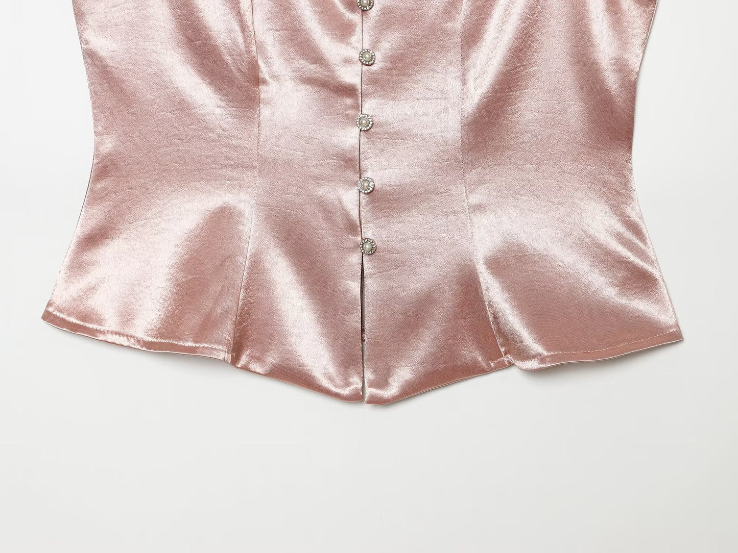 suit Women's 2 pieces button decoration satin textured top+Pants