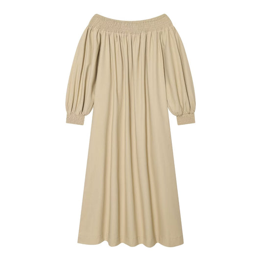 Women's off shoulder linen blended MIDI dress
