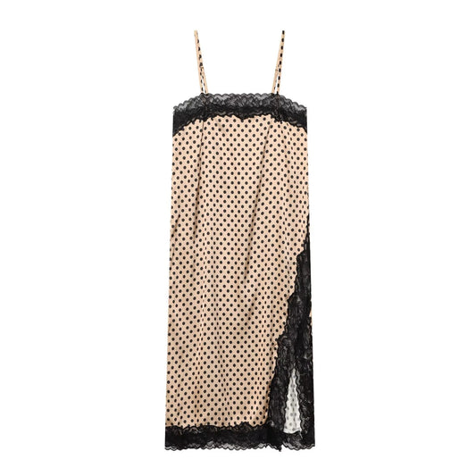 Women's lace decorative polka dot suspender dress