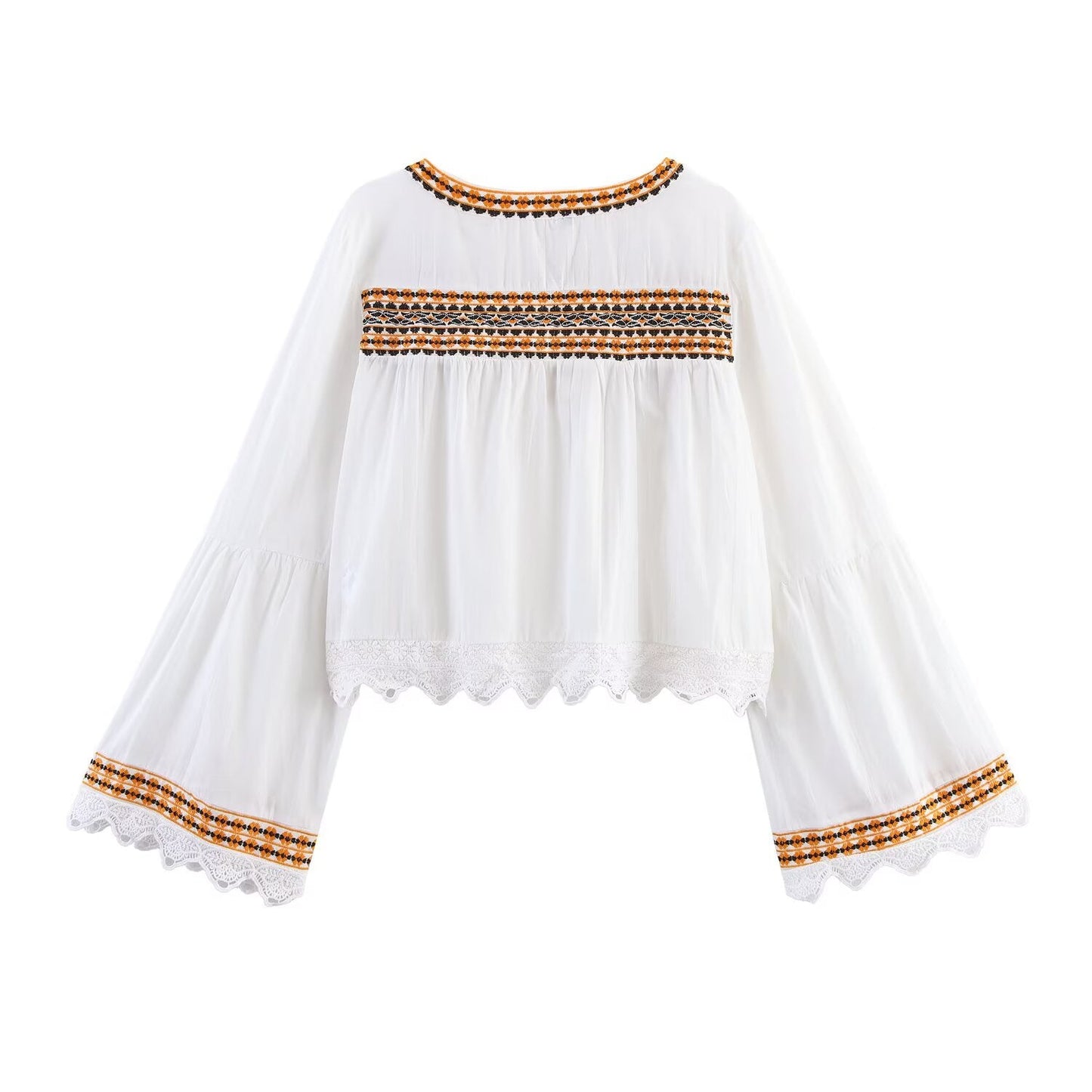 suit Women's 2 pieces casual embroidered V-neck shirt+Shorts