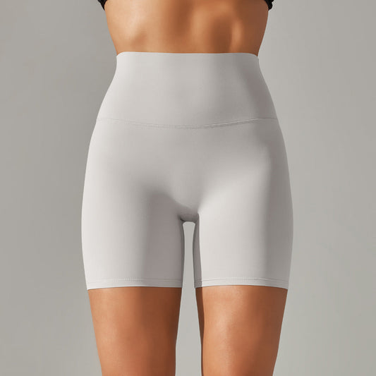 Women's new solid color yoga shorts double sanding tight high waist elastic exercise fitness three-point yoga pants.