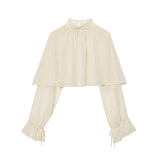 Women's new short layered decorative long sleeved top