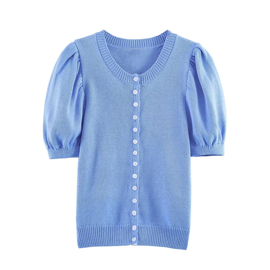 Women's O Neck bubble short sleeved knitted Coat