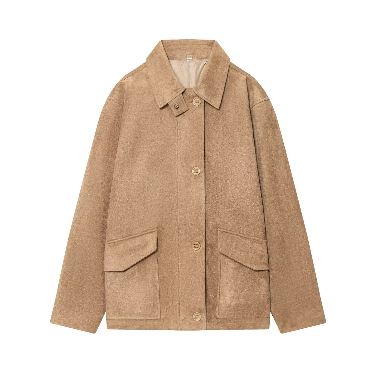 Women's 2025 new fashion suede texture lapel faux leather Coat