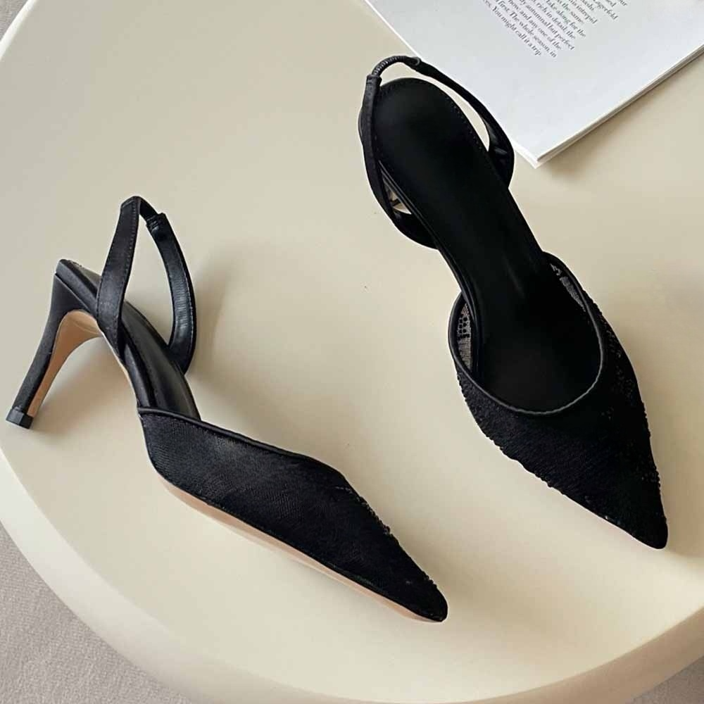 Women's new mesh diamond decorative high heels have a shoe box.
