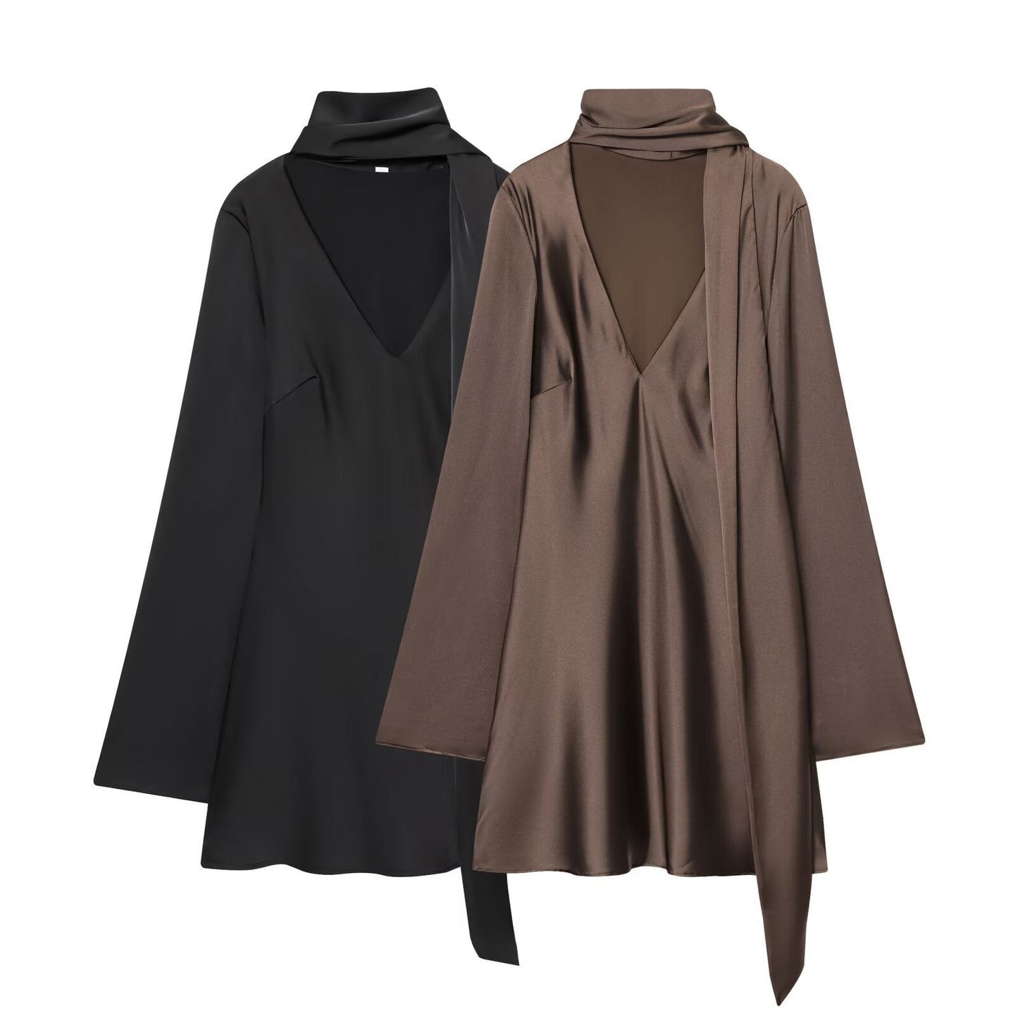 Women's new scarf decoration satin texture mini dress