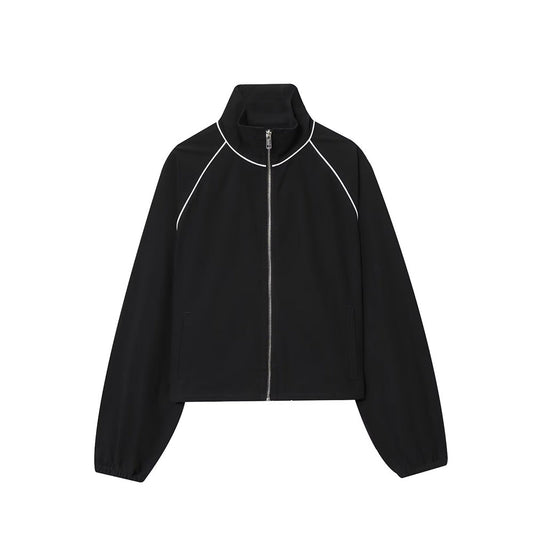 Women's new fashion side pocket casual stand collar nylon jacket