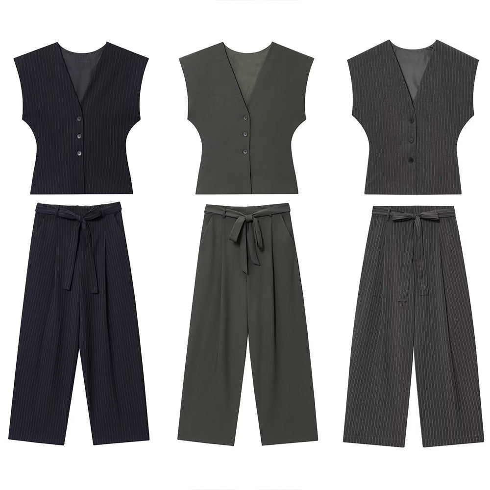 Women's new fashion slim V-neck Button-up vest+Pants suit