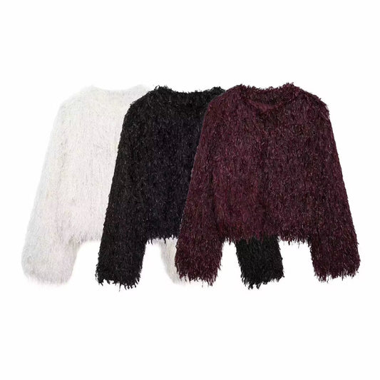 Women's metal Edge decorative short O Neck Coat