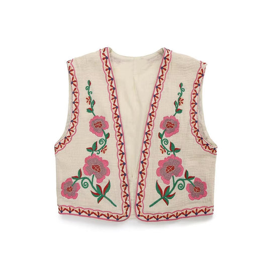 Women's floral embroidery decorative short vest