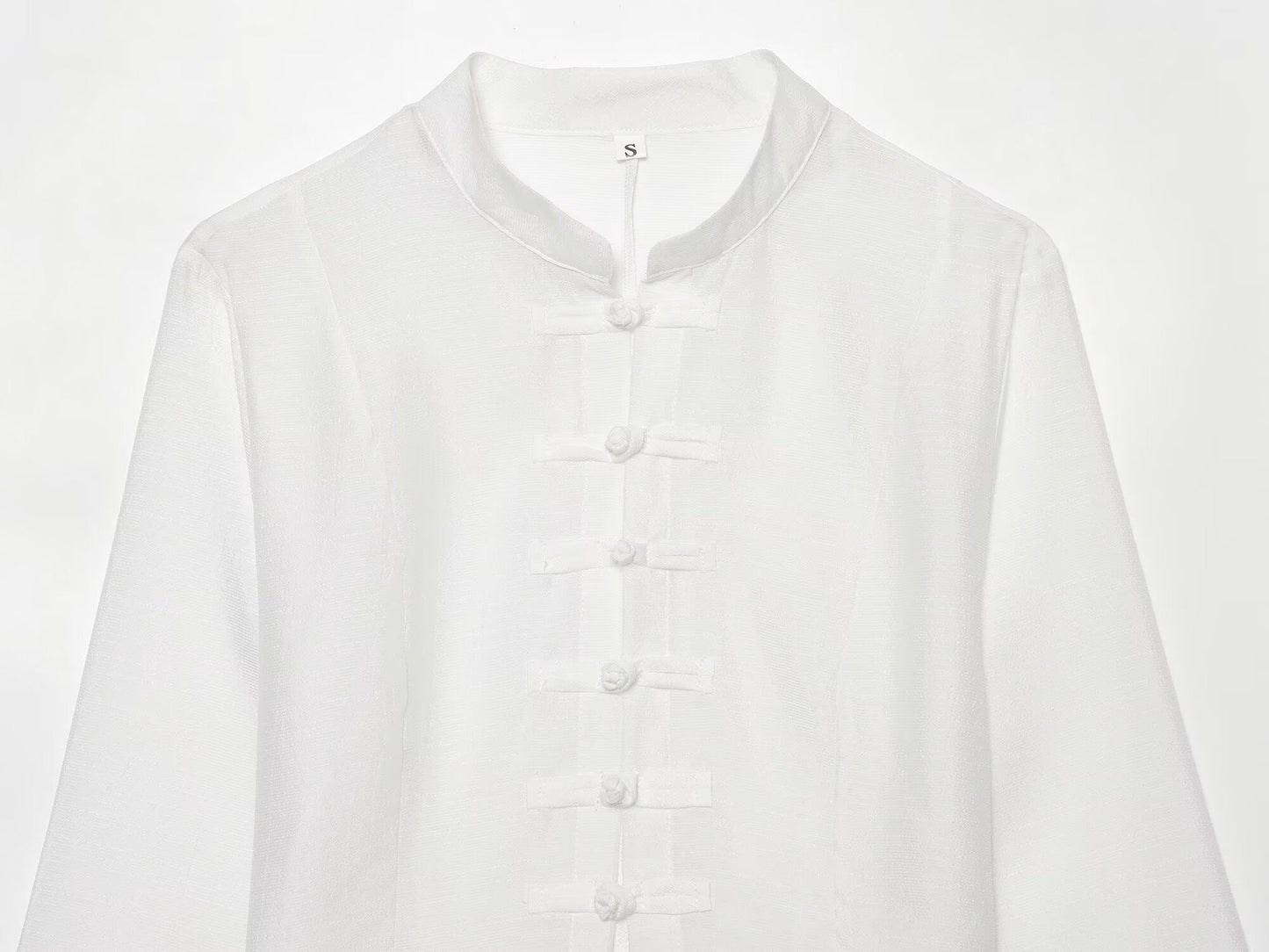 Women's standing collar buckle short top