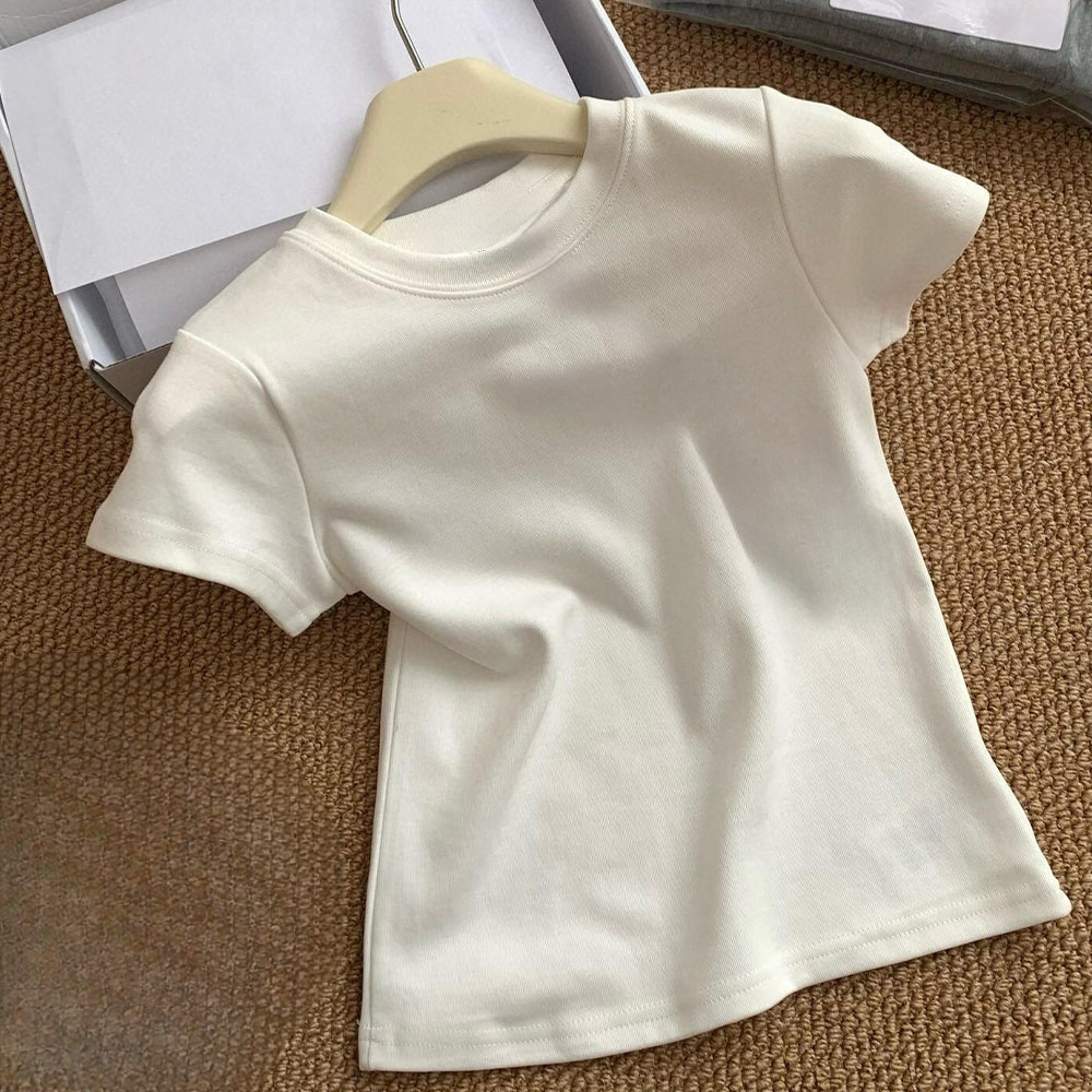 2026 women's new slim shoulder round neck short sleeve T-shirt
