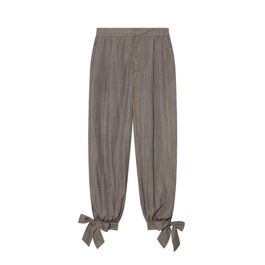 Women's bow decoration linen blended lantern pants