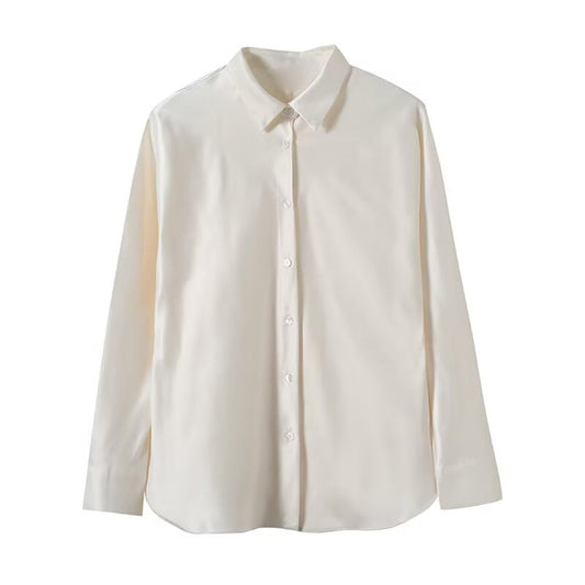 Women's casual satin textured button up shirt