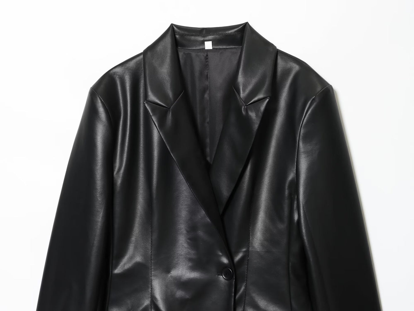 Women's new fashion black slim faux leather effect suit Coat